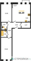 Планировка двухкомнатной(квартира) площадью 66.29 квадратных метров в “ЖК Рублевский Квартал”
