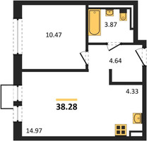 Планировка однокомнатной(квартира) площадью 38.28 квадратных метров в “ЖК Квартал Сабурово”
