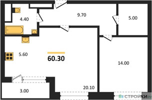 Планировка однокомнатной(квартира) площадью 60.3 квадратных метров в “Квартал Филатов луг”