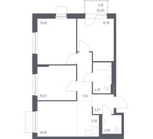 Планировка трехкомнатной(квартира) площадью 67.2 квадратных метров в “ЖК Новое Внуково”