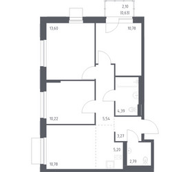 Планировка трехкомнатной(квартира) площадью 67.2 квадратных метров в ЖК “ЖК Новое Внуково”