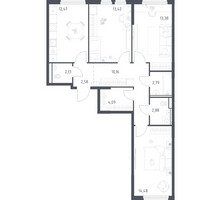 Планировка трехкомнатной(квартира) площадью 78.38 квадратных метров в “ЖК Пригород Лесное”