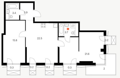 Планировка трехкомнатной(квартира) площадью 83.9 квадратных метров в ЖК “ЖК 2-й Иртышский”