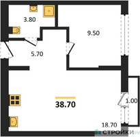 Планировка однокомнатной(квартира) площадью 38.7 квадратных метров в “ЖК Первый квартал”