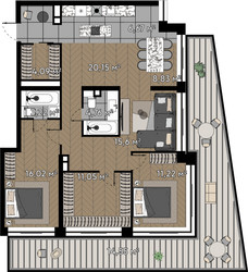 Планировка трехкомнатной(квартира) площадью 125.8 квадратных метров в ЖК “ЖК Квартал Серебряный бор”