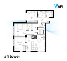 Планировка 4+ комнатной(квартира) площадью 115.1 квадратных метров в “ЖК AFI Tower (Афи Тауэр)”