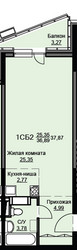 Планировка студии(квартира) площадью 38.4 квадратных метров в ЖК “ЖК Соболевка”