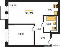 Планировка однокомнатной(квартира) площадью 38.79 квадратных метров в “ЖК Рублевский Квартал”