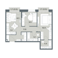 Планировка трехкомнатной(квартира) площадью 62.2 квадратных метров в “ЖК Станиславский”