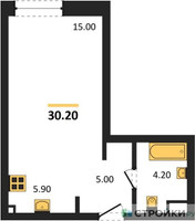 Планировка студии(квартира) площадью 30.2 квадратных метров в “ЖК STONE Rise (Райз)”