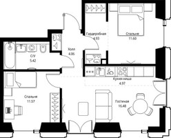 Планировка двухкомнатной(квартира) площадью 59.03 квадратных метров в “ЖК СЕТ”