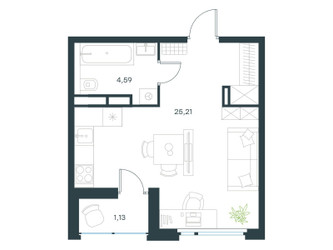 Планировка студии(квартира) площадью 30.9 квадратных метров в ЖК “ЖК Level Лесной”