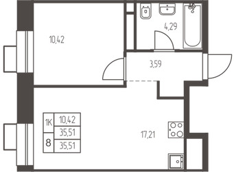 Планировка однокомнатной(квартира) площадью 35.5 квадратных метров в ЖК “ЖК Новая Ивантеевка”