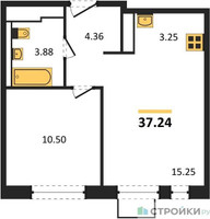Планировка однокомнатной(квартира) площадью 37.24 квадратных метров в “ЖК Пятницкие луга”