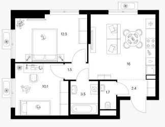 Планировка двухкомнатной(квартира) площадью 47.7 квадратных метров в ЖК “ЖК Митинский лес”
