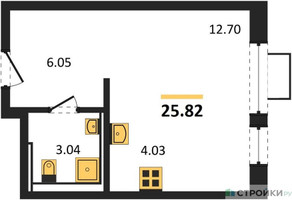 Планировка студии(квартира) площадью 25.82 квадратных метров в “ЖК Новое Видное”