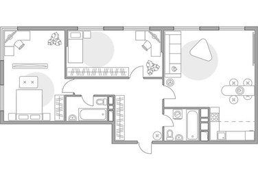 Планировка трехкомнатной(квартира) площадью 86.6 квадратных метров в ЖК “ЖК Бригантина”