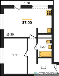 Планировка однокомнатной(квартира) площадью 37 квадратных метров в ЖК “ЖК Южная Долина”