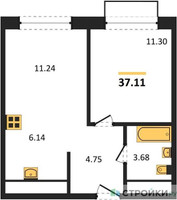 Планировка однокомнатной(квартира) площадью 37.11 квадратных метров в “ЖК Новоград Павлино”
