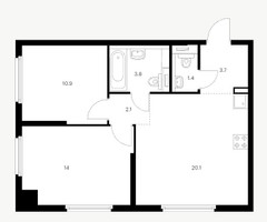 Планировка двухкомнатной(квартира) площадью 56.4 квадратных метров в “ЖК Барклая 6”