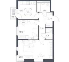 Планировка двухкомнатной(квартира) площадью 59.66 квадратных метров в “ЖК Горки Парк”