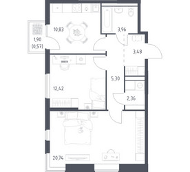 Планировка двухкомнатной(квартира) площадью 59.66 квадратных метров в ЖК “ЖК Горки Парк”