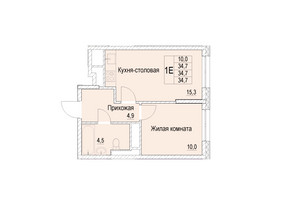 Планировка однокомнатной(квартира) площадью 34.7 квадратных метров в “ЖК Отрадный”