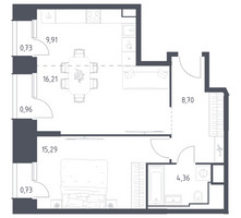 Планировка однокомнатной(апартаменты) площадью 56.89 квадратных метров в “ЖК Скай Спутник”