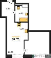 Планировка студии(квартира) площадью 37.7 квадратных метров в “ЖК STONE Sokolniki (Сокольники)”
