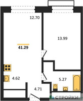 Планировка однокомнатной(квартира) площадью 41.29 квадратных метров в “ЖК LIFE Варшавская”
