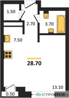 Планировка студии(квартира) площадью 28.7 квадратных метров в “ЖК Новая Щербинка”