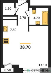 Планировка студии(квартира) площадью 28.7 квадратных метров в ЖК “ЖК Новая Щербинка”