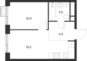 Планировка однокомнатной(квартира) площадью 33.4 квадратных метров в “ЖК Форевиль”
