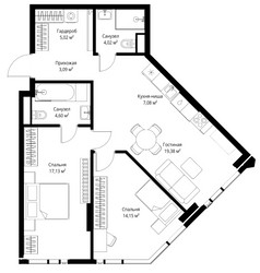Планировка двухкомнатной(апартаменты) площадью 74.47 квадратных метров в ЖК “ЖК JOIS (Джойс)”