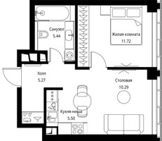 Планировка однокомнатной(квартира) площадью 38.22 квадратных метров в “ЖК Сити Бэй”