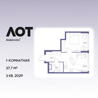 Планировка однокомнатной(квартира) площадью 37.7 квадратных метров в “ЖК Лот от Аквилон”