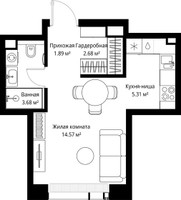 Планировка студии(квартира) площадью 28.13 квадратных метров в “ЖК Веер”
