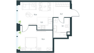 Планировка двухкомнатной(квартира) площадью 35.7 квадратных метров в “ЖК Level Мичуринский”