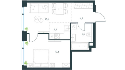 Планировка двухкомнатной(квартира) площадью 35.7 квадратных метров в ЖК “ЖК Level Мичуринский”
