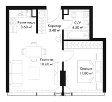 Планировка однокомнатной(квартира) площадью 41.9 квадратных метров в “ЖК Слава”