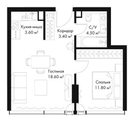 Планировка однокомнатной(квартира) площадью 41.9 квадратных метров в ЖК “ЖК Слава”