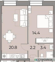 Планировка однокомнатной(квартира) площадью 40.8 квадратных метров в “ЖК ЗИЛАРТ”