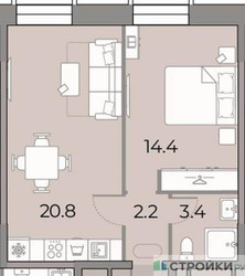 Планировка однокомнатной(квартира) площадью 40.8 квадратных метров в ЖК “ЖК ЗИЛАРТ”