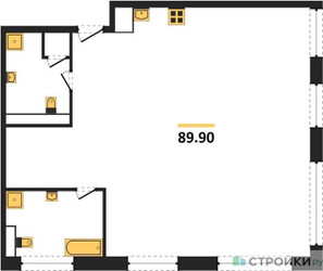 Планировка трехкомнатной(квартира) площадью 89.9 квадратных метров в ЖК “ЖК PRIDE (Прайд)”