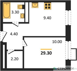 Планировка однокомнатной(квартира) площадью 29.3 квадратных метров в ЖК “ЖК ЭкоБунино (Южное Бунино)”