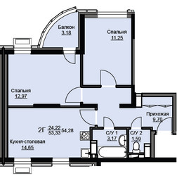 Планировка двухкомнатной(квартира) площадью 54.8 квадратных метров в ЖК “ЖК Соболевка”