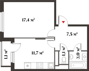 Планировка однокомнатной(квартира) площадью 40.7 квадратных метров в ЖК “Миниполис 8 кленов”