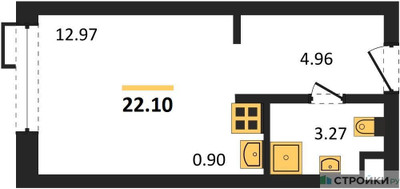Планировка студии(апартаменты) площадью 22.1 квадратных метров в “ЖК N’ICE LOFT (Найс Лофт)”