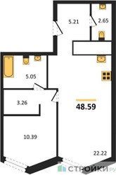 Планировка однокомнатной(апартаменты) площадью 48.59 квадратных метров в ЖК “ЖК Insider (Инсайдер)”