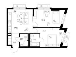 Планировка двухкомнатной(квартира) площадью 57.07 квадратных метров в “ЖК Ильинские луга”